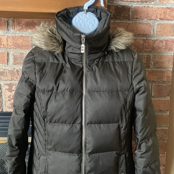 Kenneth Cole Reaction Waterfowl Duck Down Filled Long Khaki Green Puffer Coat - Picture 2 of 9